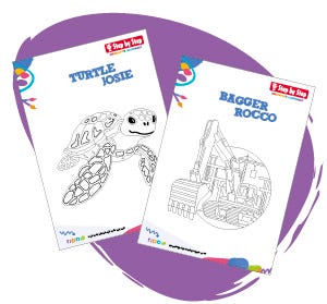 PDF-Malvorlagen im Motiv Schildkröte und Bagger