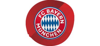 Logos Logo des FC BAYERN MÜNCHEN vor rotem Hintergrund