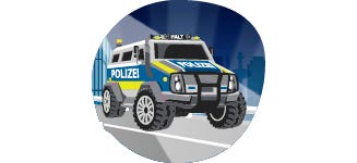 Polizei Polizei-Truck fährt durch eine Stadt