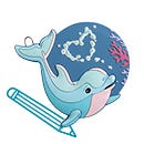 Malvorlage Dolphin Azura MAGIC MAGS im Design Dolphin Azura, Frontmotiv, mit einem Stift als Icon