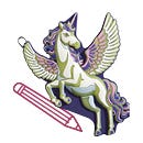 Malvorlage Pegasus Lia MAGIC MAGS im Design Pegasus Lia, Frontmotiv, mit einem Stift als Icon