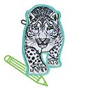 Malvorlage Snow Leopard Arko MAGIC MAGS im Design Snow Leopard Arko, Frontmotiv, mit einem Stift als Icon