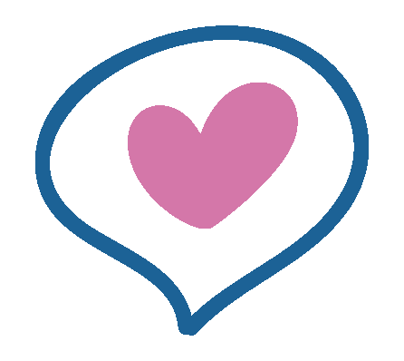 Sprechblasen-Symbol mit rosa Herz als Zeichen f&uuml;r Feedback, Austausch oder Gemeinschaft.